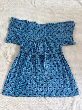 Emerson Fry Blue Floral Gathered-Waist Dress